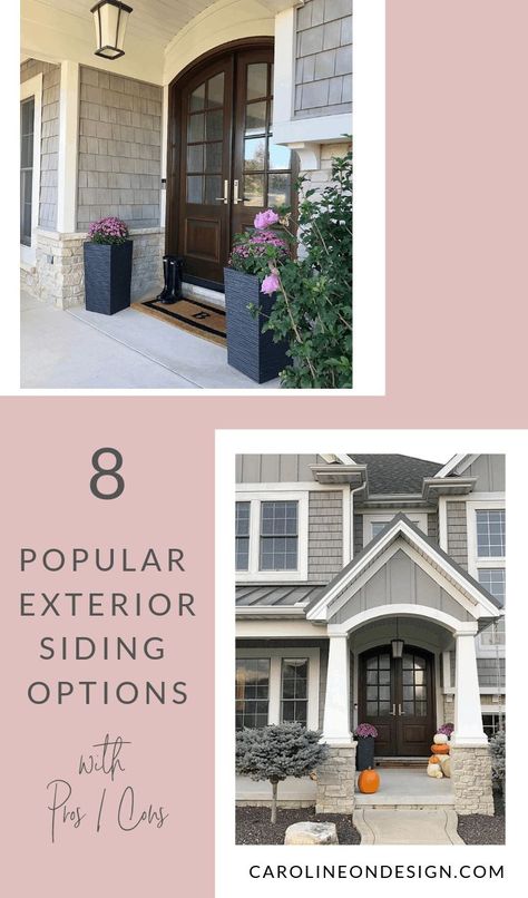 Top Exterior Siding Options Pros and Cons Siding Trends 2023, Home Exterior Siding, Dark Home Exterior, Brick Veneer Siding, Stone Siding Exterior, White Home Exterior, Exterior Siding Options, Engineered Wood Siding, Concrete Siding