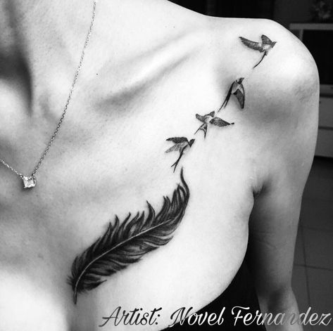 A feather and flying birds tattoo. Follow for more. Ig: the_inking_titan Whatsapp: +91 62635 15837 Birds Flying From Feather Tattoo, Flying Birds Tattoo, Chest Tattoo Girl, Nautical Tattoos, Feather With Birds Tattoo, Plane Tattoo, Flying Bird Tattoo, Diy Pallet Bed, Feather Tattoo Design