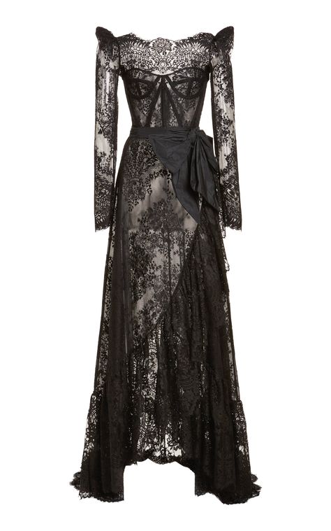 Vreeland Lace Maxi Dress by ZUHAIR MURAD for Preorder on Moda Operandi Dark Romanticism, Vampire Ball, Black Platforms, Organza Gowns, Boho Goth, Tulle Maxi Dress, Sash Belt, Zuhair Murad, Black Lace Dress