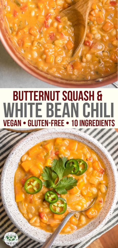 Chili Vegan, White Bean Chili, Bean Chili, Resep Diet, Vegan Chili, Butternut Squash Recipes, Vegan Soups, No Bean Chili, Plant Based Eating