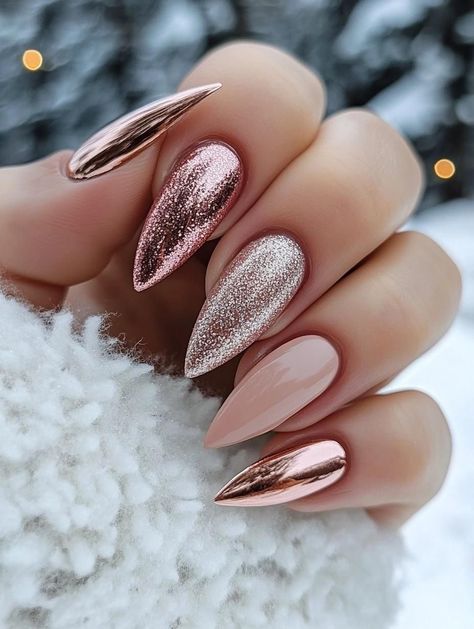 Nail Art Designs December, Easy Christmas Nail Colors, Holiday Velvet Nails, Winter Holiday Nails 2024, Nail Ideas Almond Shape Winter, Winter Festive Nails, Unique Holiday Nail Designs, Nails Ideas Holiday, December Nails Colors