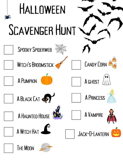 Halloween Scavenger Hunt For Kids, Scavenger Hunt Halloween, Kids Halloween Activities, Witches Broomsticks, Halloween Scavenger Hunt, Colorful Halloween, Spooky Costumes, Scavenger Hunt For Kids, Halloween Activities For Kids