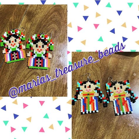 Mexican Dolls, Doll Earrings, Mexican Doll, 3d Perler Bead, Fuse Bead Patterns, Perler Crafts, Beads Earrings, Perler Beads Designs, Fuse Beads