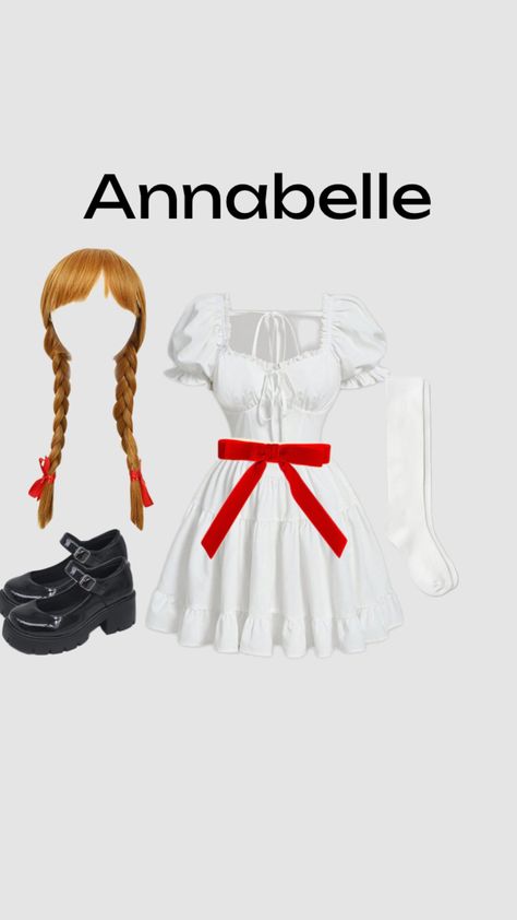 Annabelle Halloween Costume, Annabelle Costume, Annabelle Halloween, Fun Halloween Outfits, Halloween Costumes Brunette, Mom Costumes, Horror Halloween Costumes, Cute Group Halloween Costumes, Classy Halloween Costumes