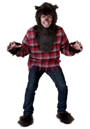 #AdultCostumes Wolf Halloween Costume, Creepy History, Werewolf Costume, Plus Size Costume, Budget Outfits, Red Plaid Shirt, Red Plaid Flannel, Fur Shoes, Plaid Flannel Shirt