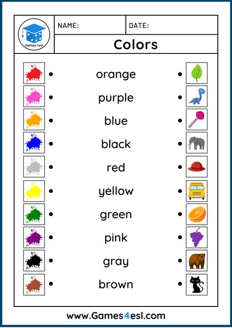 Learning Colors For Kids, Coloring Worksheets For Kindergarten, Color Worksheets For Preschool, Kindergarten Colors, English Activities For Kids, English For Beginners, Preschool Colors, English Worksheets For Kids, Teaching Colors