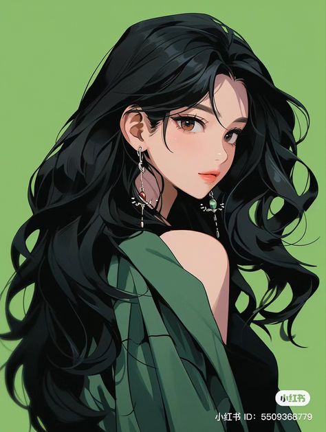 Pelo Anime, الفن الرقمي, Girly Art Illustrations, Long Black Hair, Digital Art Anime, Girls Cartoon Art, Girly Art, Character Portraits, An Anime