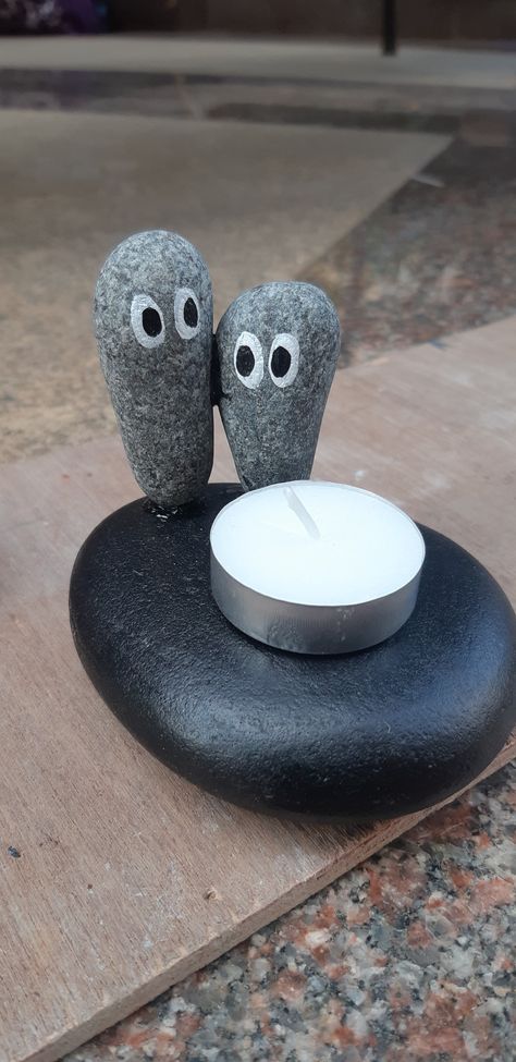 Rocks Reference, Family Challenges, Rock Candle Holder, Clay Candle Holders, Stone Candle Holder, Rock Candle, Stone Tower, Small Crafts, Clay Candle