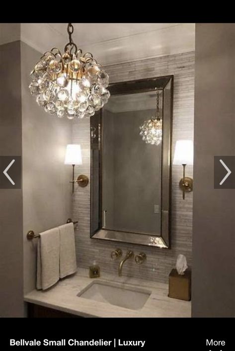 Powder Room Chandelier, Luxury Powder Room, Side Lighting, Powder Room Decor, Guest Toilet, Powder Room Design, Small Chandelier, Room Chandelier, Circa Lighting