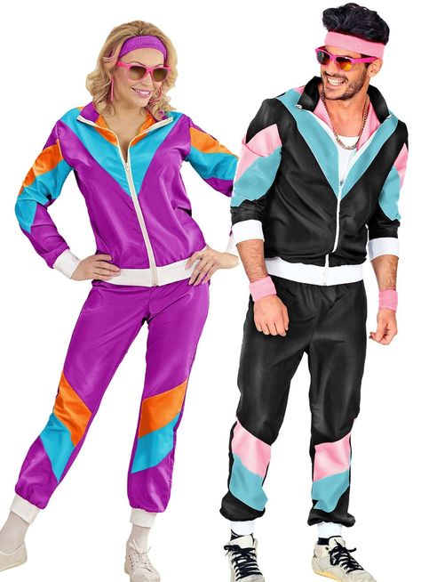 Couple 80s Shell Suit Dress Up Black Purple track Suit Disco Dance Outfits, Hippie Costume Halloween, 80s Hip Hop, Winter Maxi, Color Blocking Outfits, Hippie Costume, Disco Dance, 80s Party, Style Hip Hop