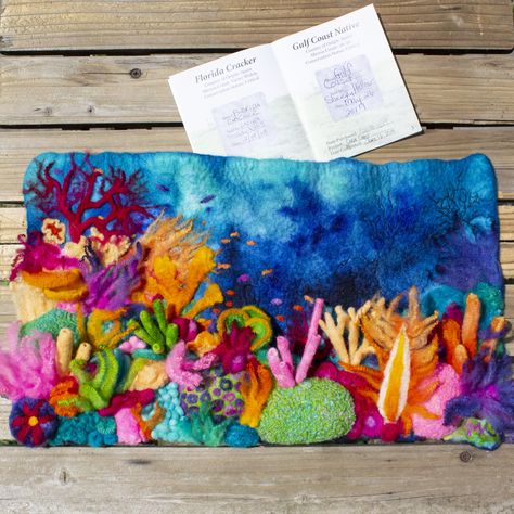 Coral Coast by Magi Kern (June 2019) Needle Felting Coral Reef, Coral Reef Craft, Felted Pictures, 3d Relief Art, Book Obsession, Textiles Art, Felt Pictures, Relief Art, Coral Design