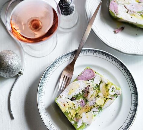 Ham and chicken terrine recipe | Gourmet Traveller Easter Lunch Recipes, Chicken Terrine, Terrine Recipe, Easter Lunch, Cold Food, Food Projects, Ham Recipes, Minced Meat, Picnic Food