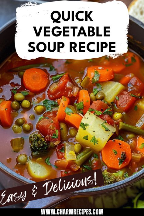 This simple vegetable soup recipe is a must-try for anyone seeking a delicious and healthy meal. Packed with colorful veggies, it's perfect for a quick lunch or dinner option. You can easily customize it with your favorite vegetables like carrots, bell peppers, and zucchini. With herbs and spices to enhance the flavors, this nutrient-rich dish will soothe both your body and soul. Whether you're using fresh or frozen produce, this easy-to-make soup guarantees comfort food that's both satisfying and budget-friendly. Vegan Root Vegetable Soup, Easy Tomato Vegetable Soup, Homemade Fresh Vegetable Soup, Vegetable Soup With Fresh Vegetables, No Meat Vegetable Soup, Easy Vegetable Soup Instant Pot, Vegetable Soup Frozen Veggies, Crockpot Veggie Soup Recipes, Vegetarian Vegetable Soup Recipe