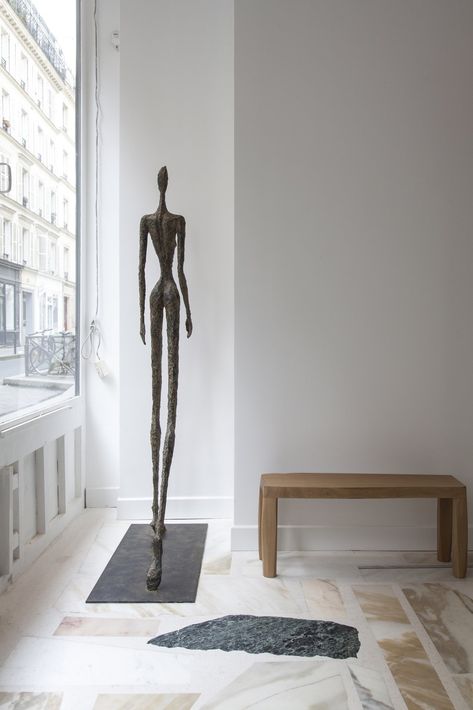 Living Room and Bench It is easy to feel at home in this space, but you never forget that it is indeed a gallery. Photo 13 of 14 in A Parisian Townhouse Is Reborn as a Luminous Art Gallery D Art, Statue, Sculpture, White, Art