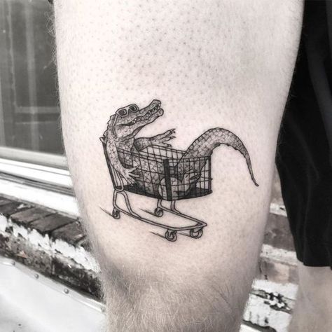 Funny Animal Tattoos, Catapillar Tattoos, Crocodile Tattoo Design, 000 Tattoo, Hai Tattoo, Alligator Tattoo, Crocodile Tattoo, Lettering Tattoos, House Tattoo