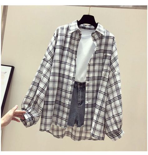 b29eed44276144e4e8103a661f9a78b7desc52347452ri Y2k Shorts Outfit, Y2k Party Outfit, Shirt Blouses Women's, Long Sleeve Plaid Shirt, Formal Casual, 90s Grunge, Loose Shirts, Plaid Fashion, Long Sleeve Plaid