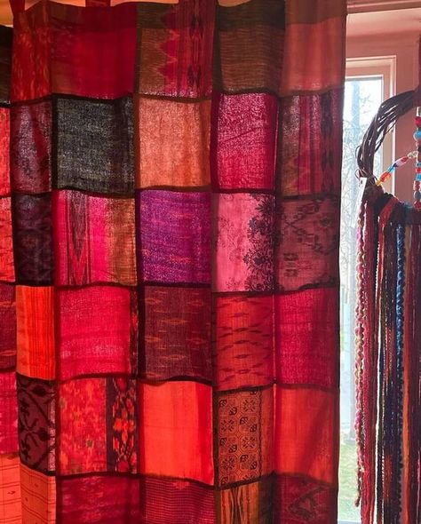 Curtain Doorway, Sari Curtains, Patchwork Curtains, Silk Patchwork, Window Curtains Living Room, Dining Room Curtains, Bohemian Curtains, Doorway Curtain, Silk Curtains