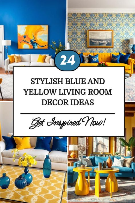 Blue and yellow living room decor ideas with vibrant accents and stylish patterns. Yellow Living Room Decor Ideas, Yellow Home Office, Yellow Living Room Decor, Yellow Living Room Ideas, Blue And Yellow Living Room, Yellow Side Table, Yellow Accent Chairs, Yellow Decor Living Room, Yellow Artwork