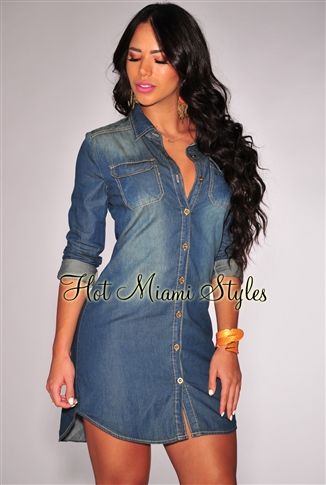 Denim dress Denim Hacks, Vestidos Jeans, Kim Kardashian Dresses, Dresses Boutique, Denim Button Down Shirt, Shabby Chic Clothes, Cute Casual Dresses, Long Midi, Hot Miami Styles