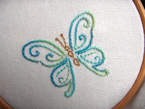 Textiles Butterfly, Spiral Embroidery, Embroidery Bugs, Textiles Gcse, Embroider Ideas, Stem Stitch, Embroidered Butterflies, Butterfly Stitches, Clothes Embroidery Diy