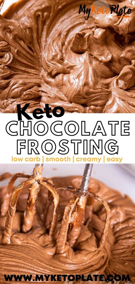 This easy keto chocolate frosting is perfect for your favorite low-carb cake. Learn to make silky smooth, sugar-free keto cream cheese frosting that's super creamy and decadent. It's quick to whip up in just 5 minutes, can be stored for up to 10 days, and is even better than traditional sugar frosting. Chocolate Icing For Brownies, Keto Chocolate Frosting, Chocolate Frosting Recipe, Sugar Free Frosting, Chocolate Cream Cheese Frosting, Chocolate Frosting Recipes, Sugar Free Treats, Low Carb Cake, Postre Keto