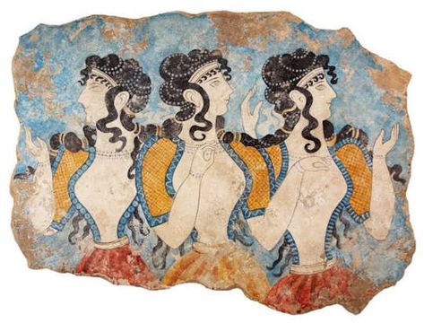 Minoan Fresco, Roman Painting, Minoan Art, Bracelets Custom, Elegant Gowns, Ancient Greek Art, Ancient Paintings, Delicate Necklaces, Blue Artwork