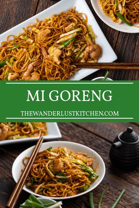 Me Goreng Recipe, Mi Goreng Recipe, Bami Recipe, Mi Goreng Noodles, Mee Goreng Recipe, Indonesian Noodles, Balinese Food, Mi Goreng, Pork Satay