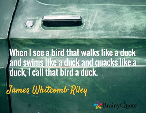 When I see a bird that walks like a duck and swims like a duck and quacks like a duck, I call that bird a duck. / James Whitcomb Riley James Whitcomb Riley, Brainy Quotes, A Duck, Genealogy, Holidays, Quotes