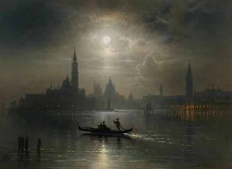 Art History Gallery on Instagram: “Full Moon over Santa Maria Salute, Venice by Karl Heilmayer 19th century” Art Mini Toile, Venice Painting, Moonlight Painting, Arte Peculiar, Human Figures, Spiritual Artwork, Tableau Art, Aesthetic Painting, Classical Art