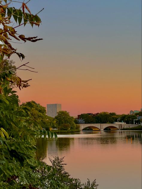 Charles river sunset #harvard #boston #cambridge River Aesthetic, River Sunset, Charles River, Cambridge, Boston