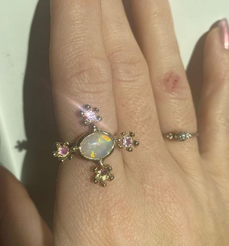 floating world on Instagram: “🙏🏼👼🙏🏼 10k gold, Australian crystal opal, Lab-made pink sapphs, mi corazón” Instagram 10k, Floating World, Y2k Accessories, Crystal Opal, Funky Jewelry, Jewelry Lookbook, Opal Crystal, Opal Ring, Dream Jewelry