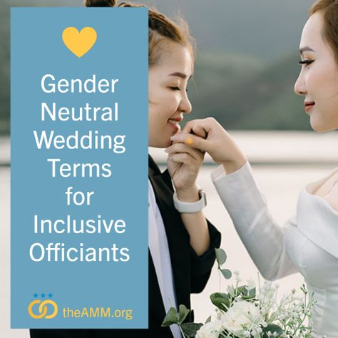 Learn inclusive, gender-neutral alternatives for common wedding terms for the couple and their wedding party, and help make the wedding industry more welcoming to LGBTQ+ couples and their friends and families! This list includes simple gender-free substitutes for commonly gendered terms like bridal, bride or groom, bridesmaid, best man, and more. Officiating A Wedding, Gender Neutral Wedding, Gender Neutral Terms, Happy Future, April Easter, Lgbtq Couples, Gender Free, Easter Weekend, Neutral Wedding