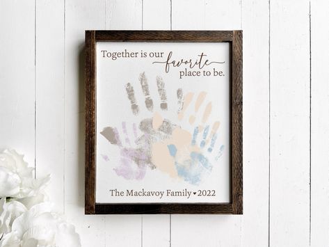 Family Handprint Sign, Together Is Our Favorite Place to Be, Personalized with Name and Date, DIY Family Craft Keepsake Family Handprint, Family Name Art, Family Hand Prints, Family Art Projects, 17th Birthday Ideas, Hand Prints, Baby Painting, Family Painting, Family Diy