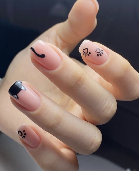 Cat Nail Designs, Minimal Nails Art, Hello Nails, Nail Drawing, Cute Simple Nails, Subtle Nails, Simple Gel Nails, Minimal Nails, Nail Art Designs Videos