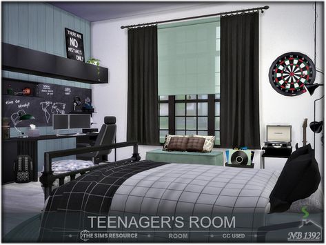 The Sims Resource - Teenager's Room (CC only TSR!) College Boy Bedroom, Home Office Shelves, Home Office Cabinets, Sims 4 Bedroom, Office Shelf, Teenage Room, Sims 4 Teen, Teenager's Room, Study Set