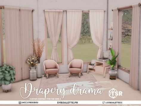 The Sims Resource - Drapery Drama set - Part 1: Straight curtains Drama Sims 4, Sims 4 Family House, Sims 4 Family, Tumblr Sims 4, Sims 4 Mm, Sims Four, Sims 4 Cc Furniture, Best Sims, Kids Bedroom Sets