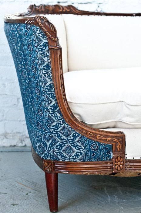 Unique couch with teal and wood accent Sofa Overstock, Antique Couch, Furniture Images, Overstock Furniture, Antique Sofa, Furniture Refinishing, Upholstered Chair, Recliner Sofa, Redo Furniture