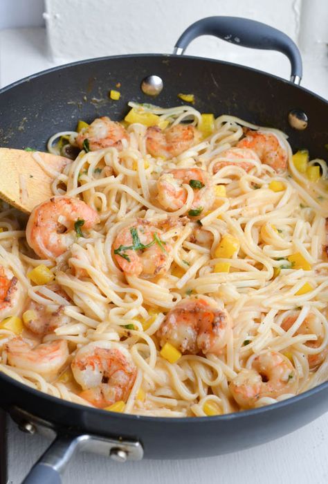 ONE PAN COCONUT SHRIMP & NOODLES from Rachel Schultz-4 Coconut Shrimp Pasta, Pasta With Coconut Milk, Coconut Noodles, Pretty Pasta, Ginger Broth, Sliced Zucchini, Prawn Pasta, Shrimp Noodles, Coconut Ginger