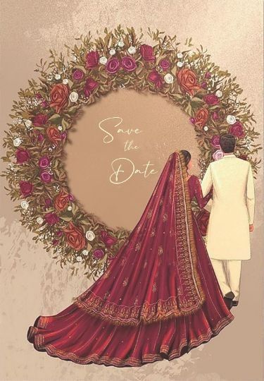 Couple Illustration Wedding, Wedding Illustration Card, Bride And Groom Cartoon, Wedding Couple Cartoon, Digital Wedding Invitations Design, خواتم خطوبة, Wedding Card Design Indian, Muslim Wedding Cards, Indian Wedding Invitation Card Design