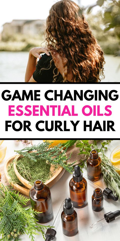 Discover the power of essential oils for curly hair. Essential oils like rosemary, chamomile, sandalwood, geranium, lavender, ylang-ylang, tea tree, and cedarwood help tame frizz, reduce breakage and dryness, and promote growth. Use them with shampoo, conditioner, or carrier oil for optimal results. Oils For Curly Hair, Pin Up Hairstyles, Hair Growth Oil Recipe, Curly Hair Growth, Oil For Curly Hair, Hair Science, Wavy Hair Care, Hair Facts, 1940s Hairstyles