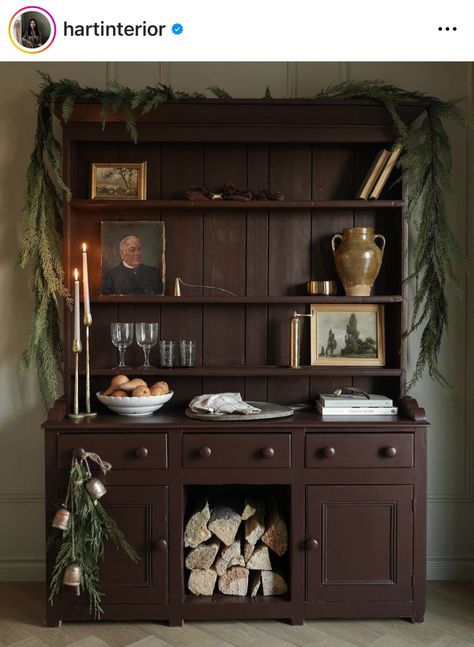 Christmas Hutch Decor, Window Stairs, Christmas Hutch, Grandma Era, Moody Decor, Hutch Decor, Cottage Christmas, Pinterest Room Decor, French Countryside