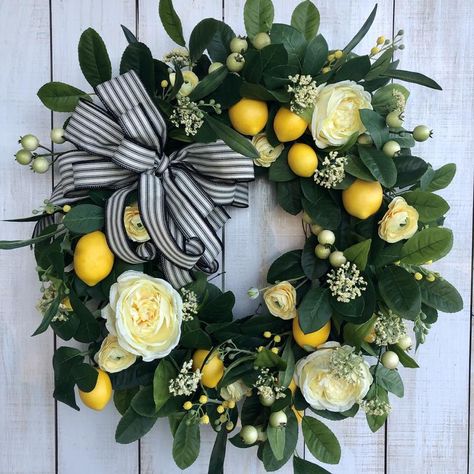 Fruit Wreath, Yellow Peonies, Wreath Wall Decor, Lemon Wreath, All Season Wreath, Outdoor Wreaths, Hydrangea Wreath, Large Wreath, Thanksgiving Wreaths