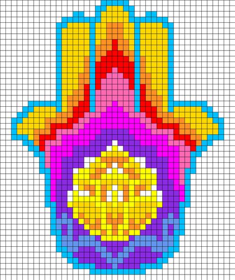 Crochet Hamsa Free Pattern, Modele Pixel Art, Yoga Apparel, Art Perle, Hama Beads Design, Motifs Perler, Kandi Patterns, Graph Paper Art, Bead Sprite