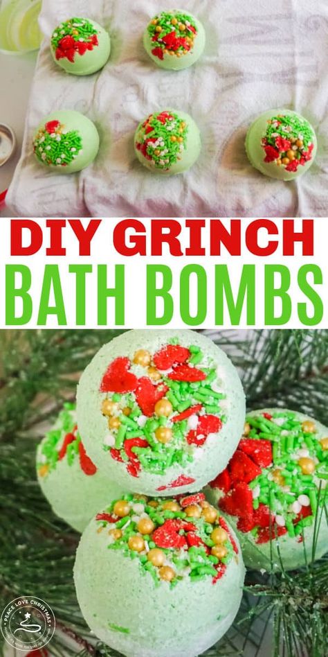 Diy Grinch Gifts, Grinch Gifts Diy, Grinch Bath Salts, Grinch Soap, Diy Bubble Bath, Christmas Spa, Diy Grinch, Bath Boms, Grinch Crafts