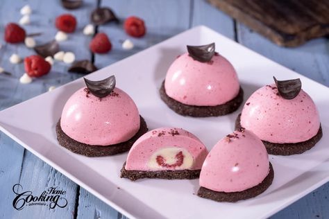 Chocolate Raspberry Mousse Domes - Home Cooking Adventure Yogurt Mousse Cake, Chocolate Raspberry Mousse, Chocolate Raspberry Mousse Cake, Raspberry Mousse Cake, Fancy Desserts Recipes, Mousse Cake Recipe, Raspberry Desserts, Raspberry Mousse, Mousse Dessert