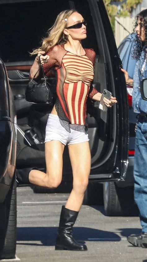 Archival Fashion, Lily Rose Depp Outfits, Big Boots, Lily Rose Depp Style, Big Shorts, Tiny Shorts, Famous Outfits, Rose Depp, Vanessa Paradis