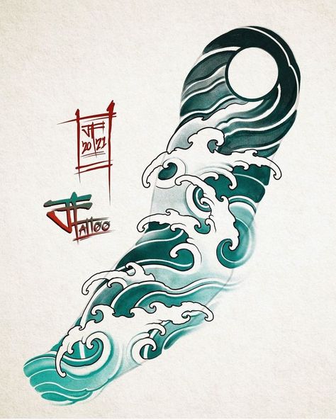 Yakuza Style Tattoo, Japanese Water Tattoo, Tato Irezumi, Japanese Wave Tattoos, Tato Maori, Wave Tattoo Design, Tattoo Japanese Style, Yakuza Tattoo, Wave Tattoo