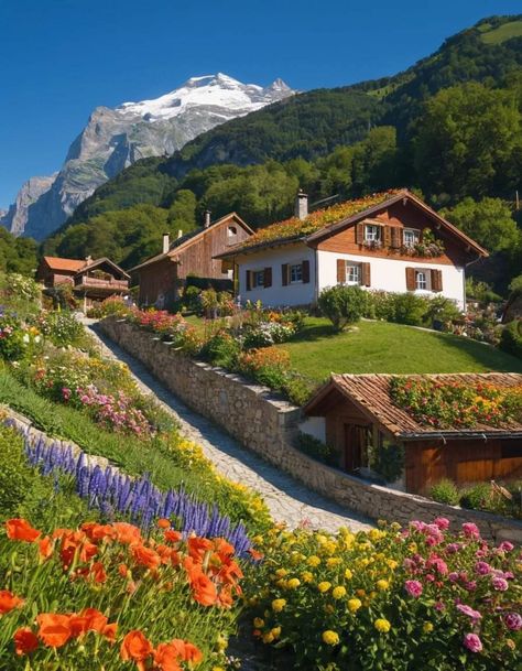 Switzerland House Cottages, Switzerland Cottage, Switzerland House, Fairytale House, Village Photos, What A Beautiful World, Beautiful Landscape Photography, Farmhouse Garden, Countryside House