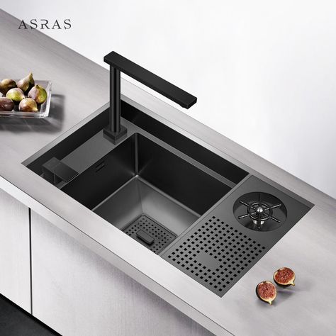 Asras Sus304 Black Nano Hand-made Cup Sink With Hidden Lid And Kitchen Faucet-6338nx-1 - Buy Cup Rinser Sink,304 Hidden Sink,Sink Stainless Luxury Product on Alibaba.com Hidden Sink Kitchen, Multifunction Kitchen Sink, Hidden Faucet, 4m Kitchen, Sink With Cup Rinser, Kitchen Sink With Instant Hot Water, Restaurant Sink In Home Kitchen, Hidden Kitchen Sink, Hidden Sink