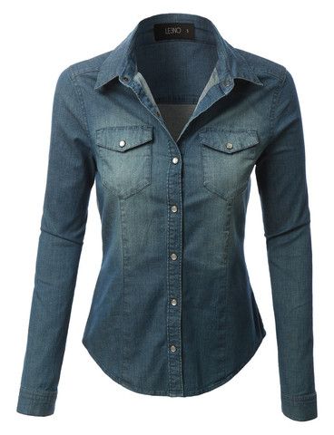 Denim Shirt Outfit, Casual Denim Shirt, Chambray Denim Shirt, Blue Denim Shirt, Blue Long Sleeve Tops, Womens Denim Shirt, Long Sleeve Denim Shirt, Blue Long Sleeve Shirt, Chambray Top